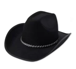 Cappello da cowboy nero per adulto con cordino grigio