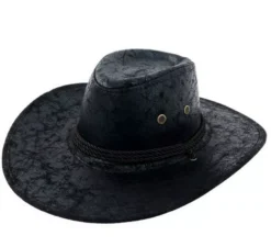 Cappello da cowboy nero strutturato con coulisse per adulto
