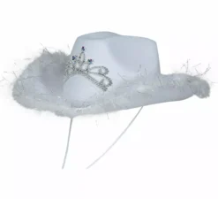 Cappello da cowboy per adulti con boa in feltro bianco