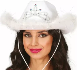 Cappello da cowboy per adulti con boa in feltro bianco