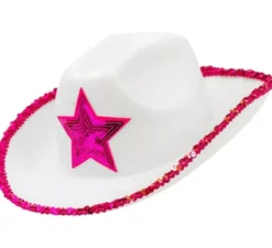 Cappello da cowgirl bianco con paillettes rosa