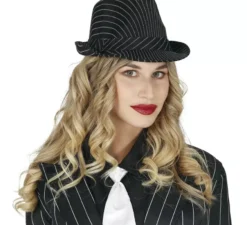Cappello da gangster nero a righe bianche