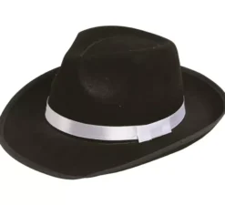 Cappello da gangster nero con nastro bianco