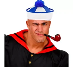Cappello da marinaio con strisce e nappa blu