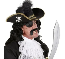 Cappello da pirata nero con piuma in feltro