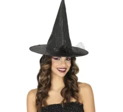 Cappello da strega in similpelle con fiore