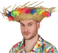 Cappello di paglia con fiori tropicali