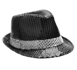 Cappello Gangster con paillettes nere e fascia bianca