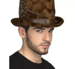 Cappello marrone steampunk con catena