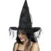 Cappello nero da strega con velo