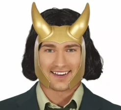 Casco da supereroe dorato con corna