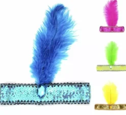 Cerchietto Charleston con Piuma e Paillettes in diversi colori