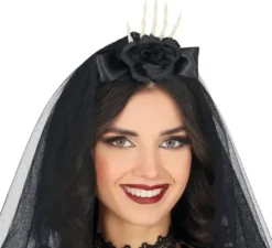 Cerchietto con velo e fiore nero
