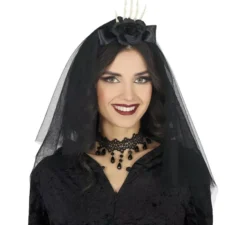 Cerchietto con velo e fiore nero