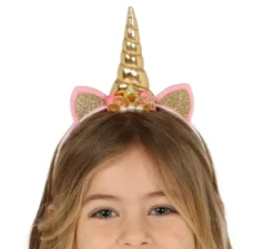 Cerchietto di unicorno con corno e orecchie dorate