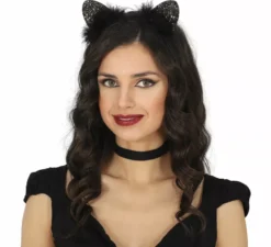 Cerchietto gattino con piume nere per adulto