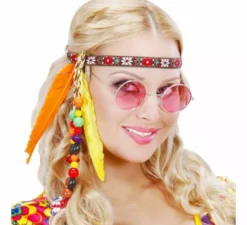 Cerchietto hippie con perle e piume