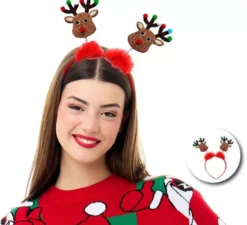 Cerchietto scintillante con renna e pon pon rossi
