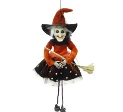Ciondolo strega arancione con scopa 45 cm