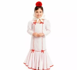 Classico costume da Chulapa bianco e rosso per bambine