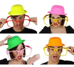 Clown con bombetta e occhiali giganti 4 assortiti