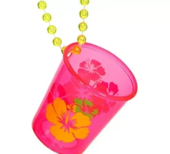 Collana con bicchierino rosa neon e fiori
