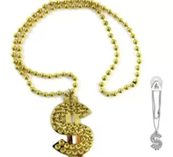 Collana da 50 cm con simbolo del dollaro da 8 cm in due colori assortiti
