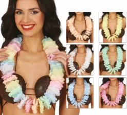 Collana hawaiana in colori assortiti con fiore di 6,5 cm