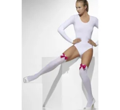 Collant bianco opaco con fiocchi fucsia