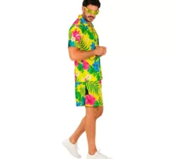 Completo estivo con stampa tucano: camicia e pantaloncini da uomo