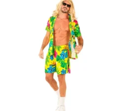 Completo estivo con stampa tucano: camicia e pantaloncini da uomo