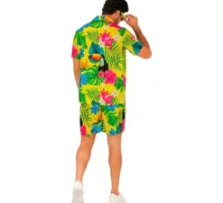 Completo estivo con stampa tucano: camicia e pantaloncini da uomo