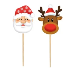 Confezione da 12 bastoncini decorativi di Babbo Natale in carta da 6 cm