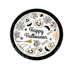 Confezione da 6 piatti Happy Halloween Print in bianco e nero da 18 cm
