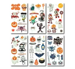Confezione da 6 tatuaggi luminescenti arancioni in modelli assortiti da 6,8 cm