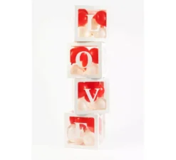Confezione 4 scatole decorative con adesivi LOVE e BABY da riempire con palloncini