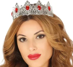 Coroncina d'argento con pietre rosse da regina