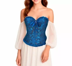 Corsetto da donna in jacquard blu con fiocco