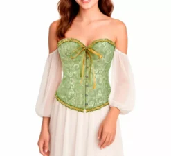Corsetto da donna in jacquard verde con fiocco