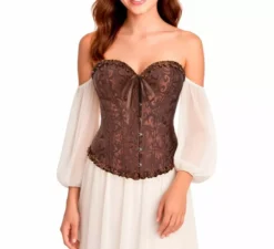 Corsetto marrone in jacquard con fiocco per donna