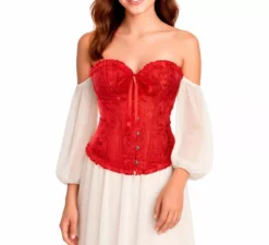 Corsetto rosso in jacquard con fiocco per donna