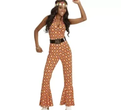 Costume anni '70 Tuta arancione a rombi per donna