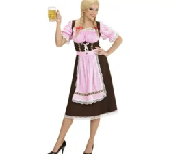 Costume bavarese a quadri rosa e marrone per donna