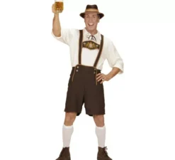 Costume bavarese bianco e marrone con cappello per uomo