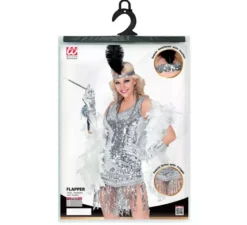 Costume Charleston in argento anni '20 con paillettes da donna