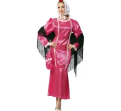 Costume Chulapa vestito rosa con sciarpa per donna