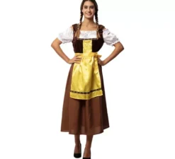 Costume classico bavarese marrone e giallo per donna
