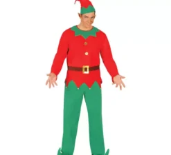 Costume classico da elfo rosso e verde per uomo