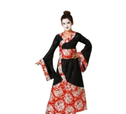 Costume classico da Geisha nero e rosso per bambina