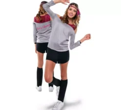 Costume da aerobica grigio anni '80 per donna